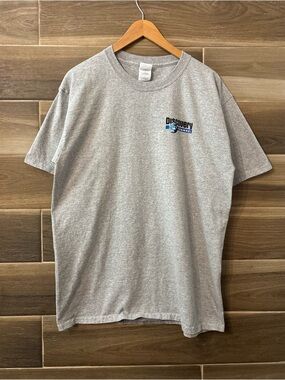 Vintage Discovery Channel TV Promo Grey Graphic T Shirt Size Large 90s Y2K Logo